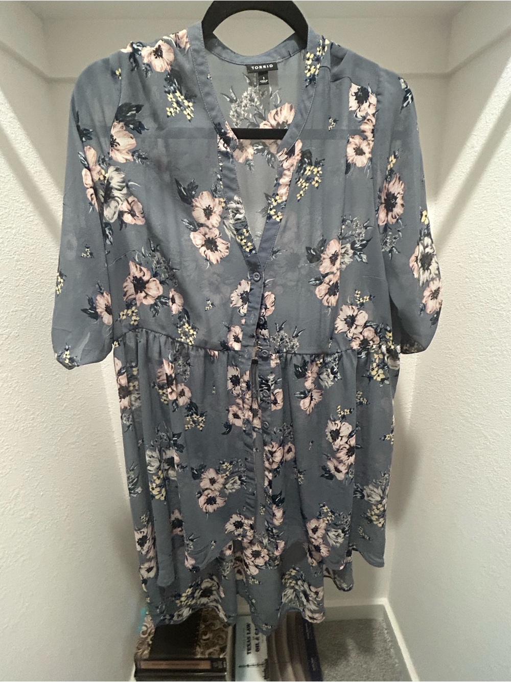 Torrid Blue Chiffon Floral Button-Front Dress